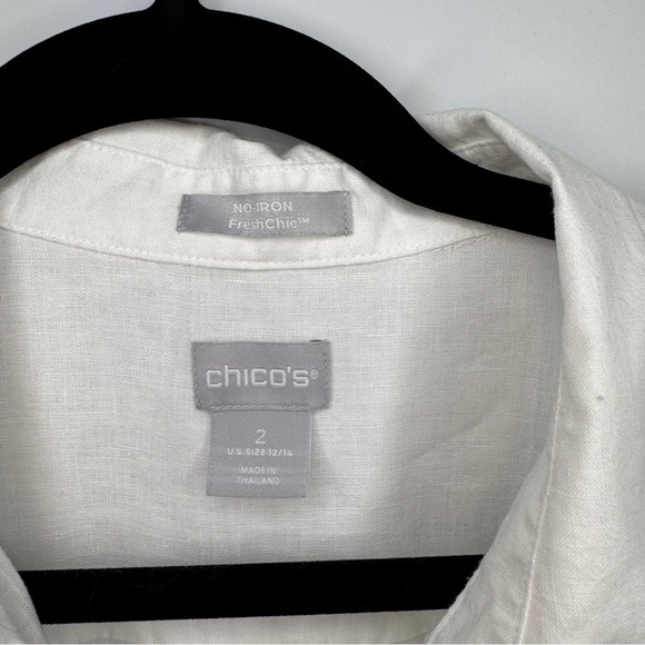 Chico’s No-Iron White Linen Button Down Shirt | Size 2 (US 12/14) - Picture 3 of 11